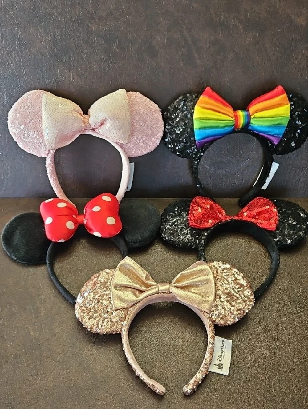 5 Disney Sequin Minnie Ears Headbands in Pink, Black, Red, Rose Gold & Rainbow